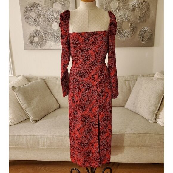 Leith Red Spatter Print Square Neck Midi Dress size Small - NEW - Picture 3 of 12
